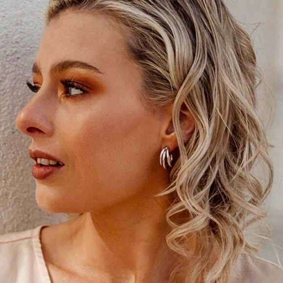 NEW Triple Solid 925 Sterling Silver Hoops - Picture 4 of 4